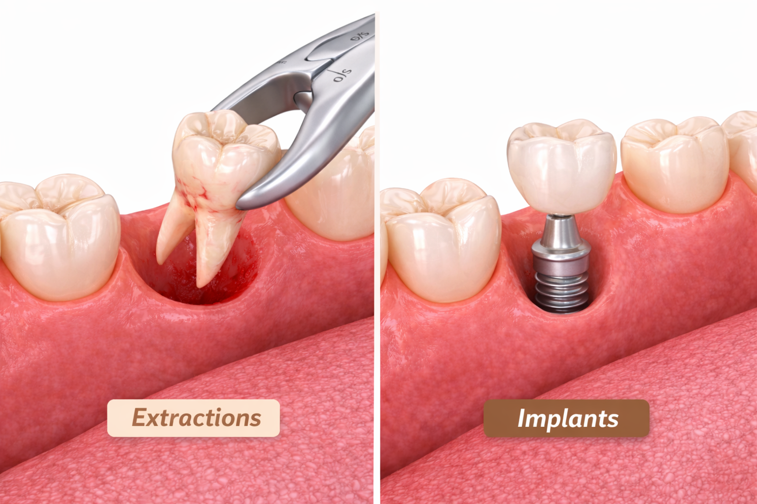 An image of an extraction and an implant
