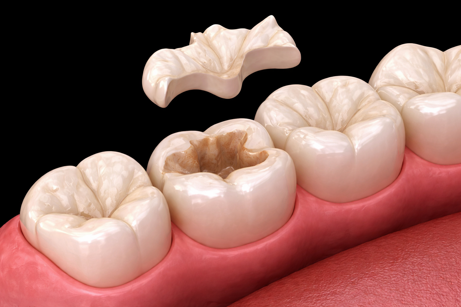 Dental inlay restoration placed in a back molar