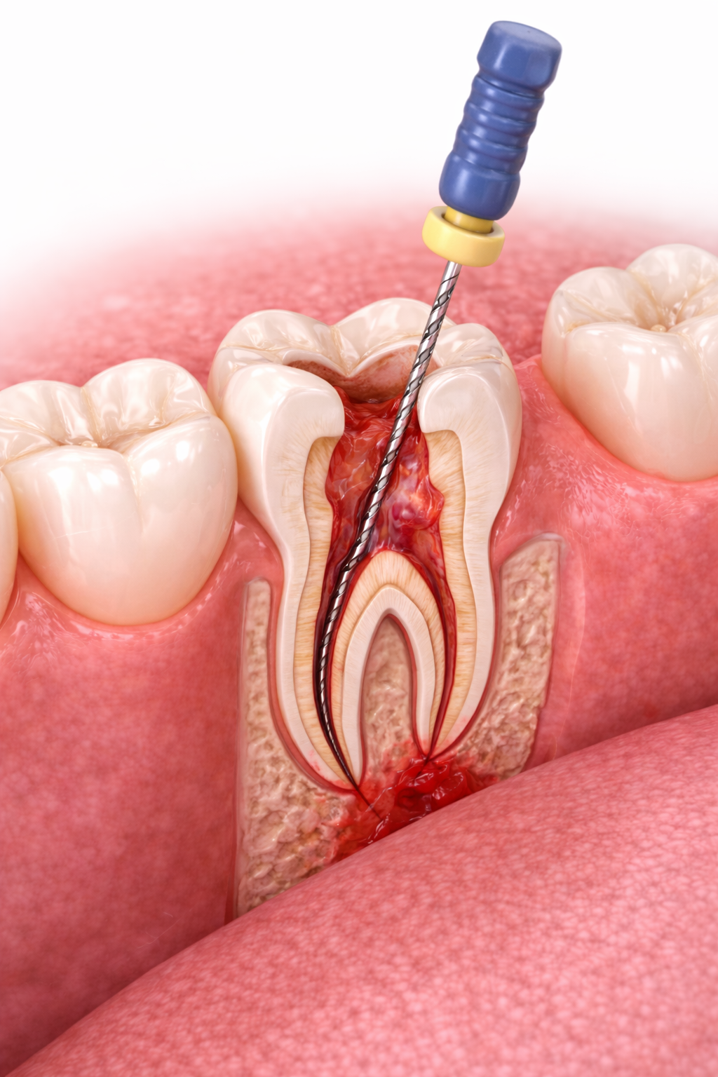 Root canal treatment being performed to save an infected tooth
